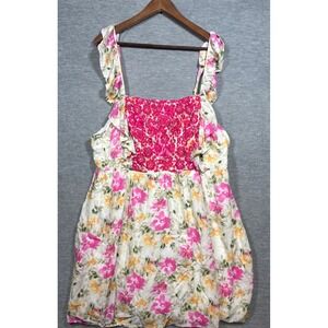 Savanna Jane Floral Dress 3X Ruffle Sleeve Pink Yellow‎ White Embroidered Boho
